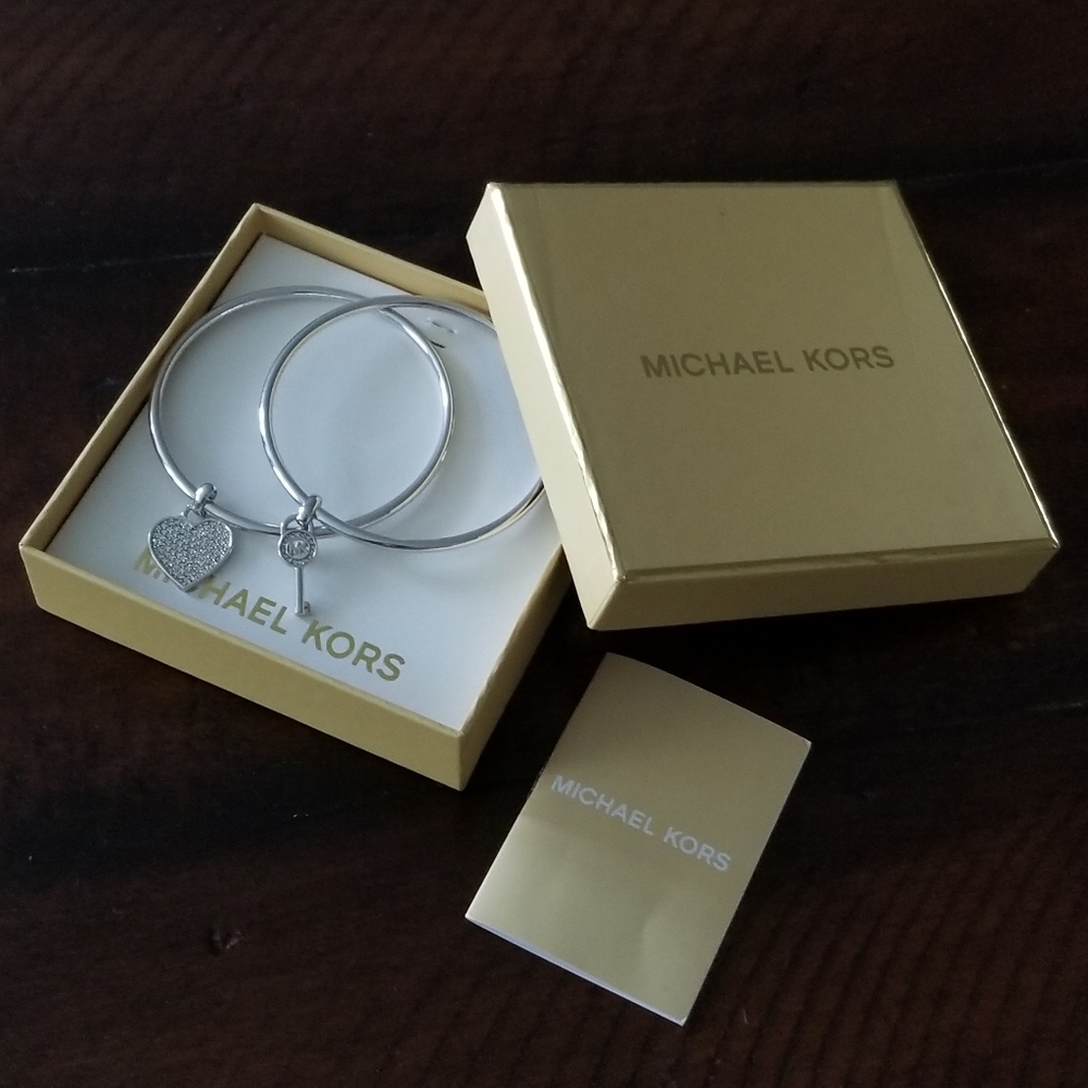 Michael Kors Key/Heart Charm Bangle Set, Silver